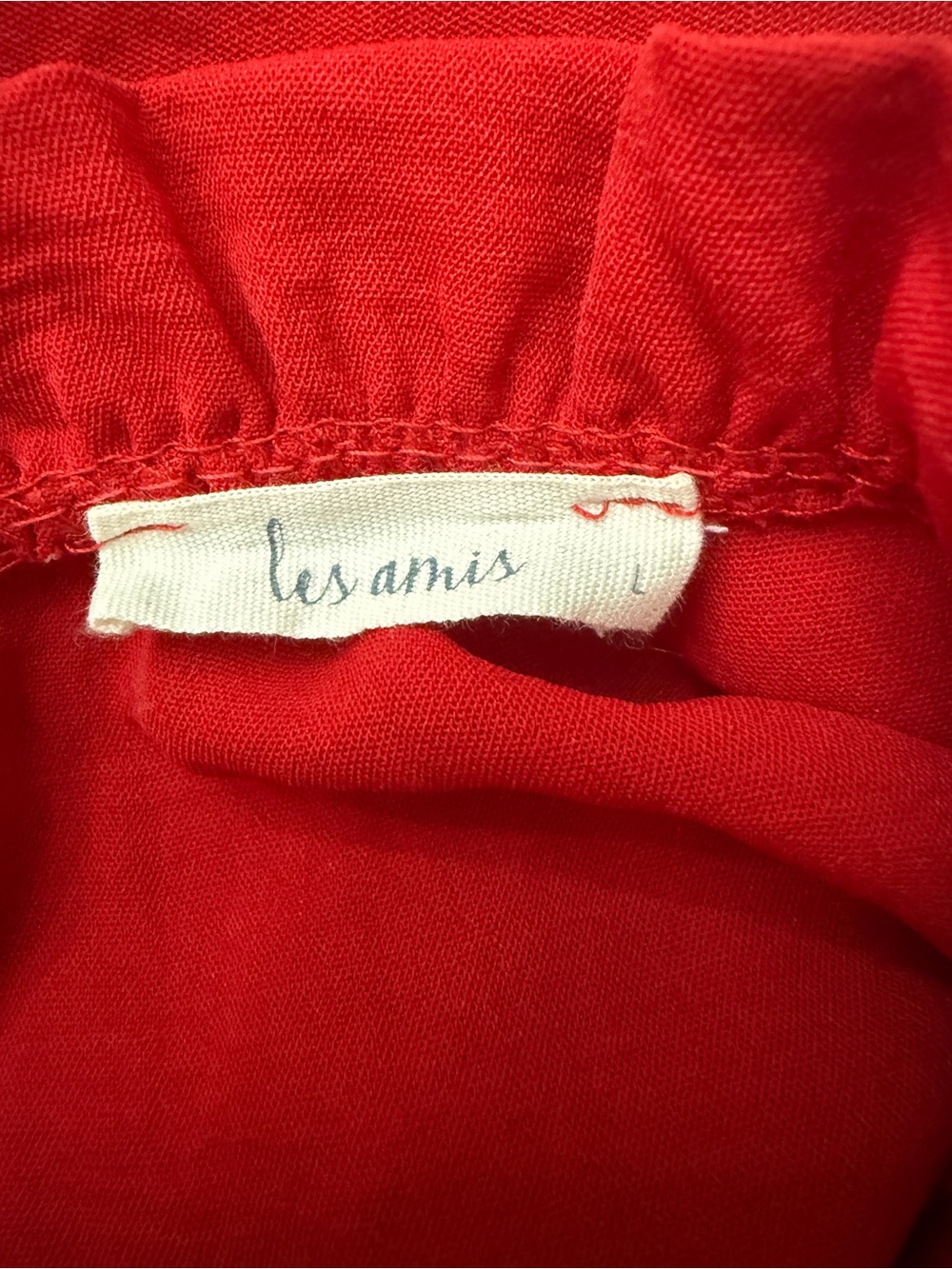 Vintage Les Amis Red Ruffle Neck Puff Sleeve Smocked Cuff Blouse Cottagecore L - Picture 2 of 12